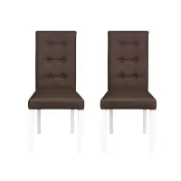Set 2 scaune living TEO LUX, picioare lemn alb, piele ecologica maro deschis, 46x60x98 cm