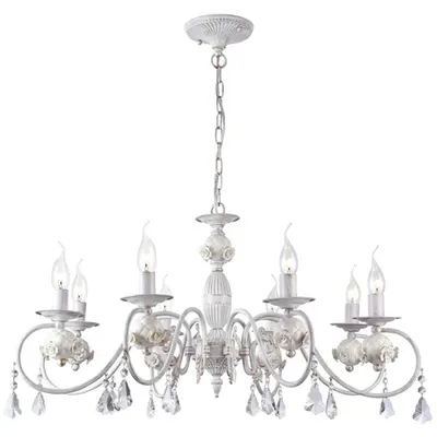 Candelabru Faberge ,8 becuri dulie E14, 230V,D.82cm, H.38 cm,Alb