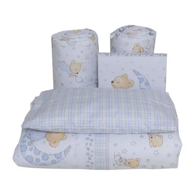 Lenjerie din bumbac cu 5 piese pentru saltea 120x60 cm Beberoyal Bear Dreams Alb ambalata intr-o gentuta de transport