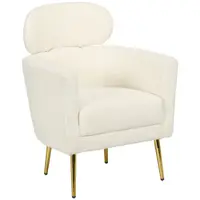 HOMCOM Fotoliu de living cu tetieră detașabilă, fotoliu crapaud din pluș teddy, picioare metalice, 71 x 65 x 90 cm, crem | Aosom Romania