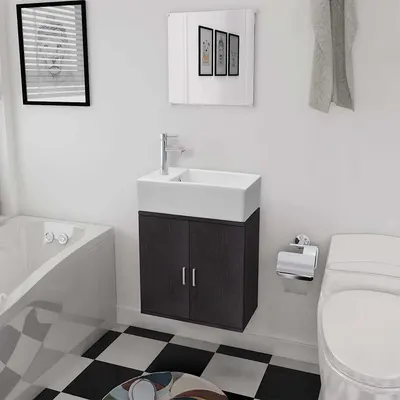 vidaXL Set mobilier baie format din 3 piese cu chiuvetă inclusă, Negru
