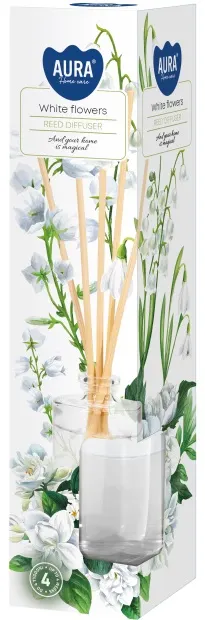 Odorizant cu bețișoare Bispol Aura - White Flowers, 45 ml