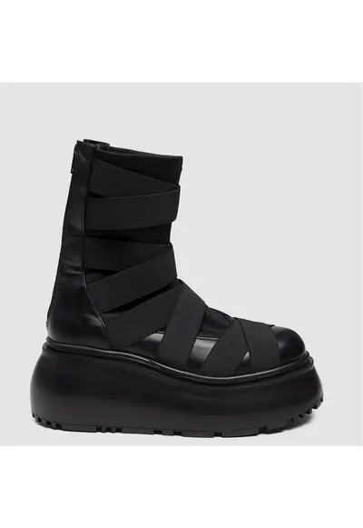 Ghete din piele naturala cu model suprapus din benzi elastice Uddy Extreme - Negru