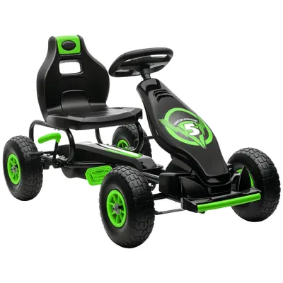 HOMCOM Kart cu Pedale pentru Copii 5-12 Ani cu Scaun Reglabil, Verde și Negru