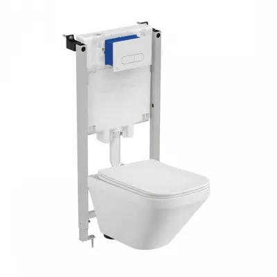 Set vas wc suspendat rimless, dreptunghiular, capac slim softclose, Foglia Bristol si rezervor incastrat Prosys cu set de fixare inclus si clapeta Oleas M1 alb lucios, Ideal Standard