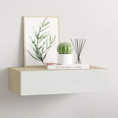 vidaXL Raft de perete pentru sertare, stejar și alb, 40x23,5x10cm, MDF