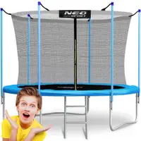 Trambulina de gradina pentru copii Neo-Sport Albastru 183cm 6FT cu Scara, Plasa interioara, Stalpi metalici cu protectie din burete, Intrare cu fermoar si catarama, Covoras impermeabil flexibil