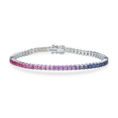 Bratara tennis din aur alb cu safire multicolore princess de 6.41ct