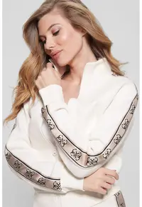 Bluza de trening cu benzi logo si fermoar - Crem