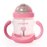 Sticla cu pai din plastic Cangaroo - Roz, 280 ml