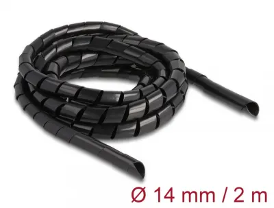 Organizator cabluri spiralat 2m x 14mm Negru, Delock 19022