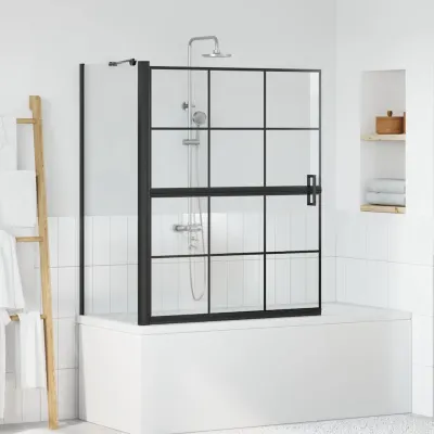 vidaXL Ecran de baie pentru duș Negru și transparent 100 x 68 x 128 cm