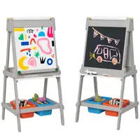 AIYAPLAY Tabla de desen pentru copii dublă cu rola de hârtie, tablă cu cretă, tablou, design 3-in-1 pentru desen și pictură | Aosom Romania