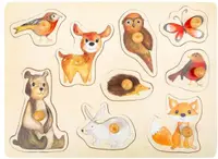 Puzzle din lemn, cu manere Small Foot - Animale din padure, 9 piese
