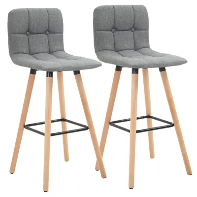 HOMCOM Set 2 Taburete de Bar, Spătar, Tesătură Efect de In și Lemn, 41.5x47x97.5 cm, Gri, Confortabil și Stilat | Aosom Romania