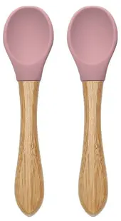 Linguri de silicon cu bambus Lorelli - Natural, 2 buc, Deep Pink