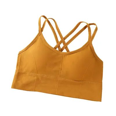 Bustiera pentru Sala, cu Bretele si Spate Gol, Fara Cusaturi, Model Push Up, Marime Universala, Galben, MIX14101
