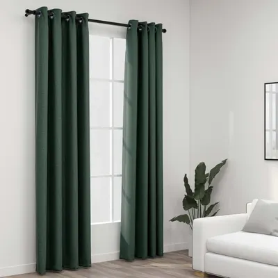 Gossi draperii opace, aspect in, cu ocheti, 2 buc., verde, 140x245 cm