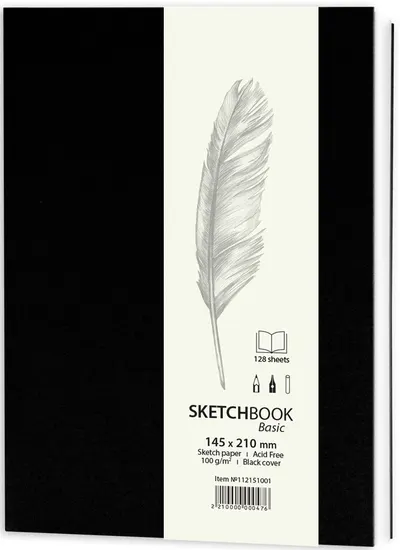 Caiet de schite pentru desen Drasca Basic - Negru, 128 л, 14.5х21 cm