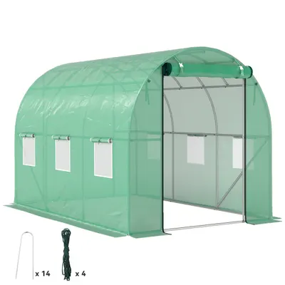 Outsunny Sera tunel de grădină 3 x 2 x 2 m cu ușă înrolabilă și ferestre mari, din oțel galvanizat și PE, verde | Aosom Romania