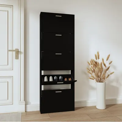 Gossi pantofar, negru, 59x17x169 cm, lemn compozit
