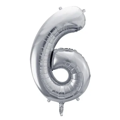 Balon cifra 6, argintiu, 35 cm