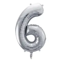 Balon cifra 6, argintiu, 35 cm
