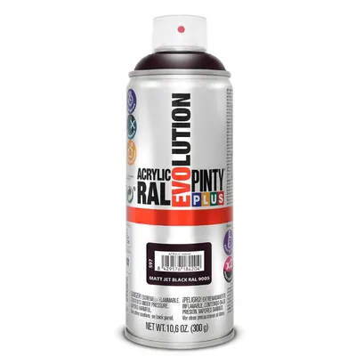 Spray vopsea acrilica RAL 9005 negru mat 400 ml, uscare rapida, interior-exterior, Pintyplus