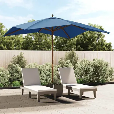 vidaXL Umbrelă de grădină stâlp din lemn, albastru azur 300x300x273 cm