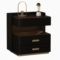 Noptieră inteligentă cu &icirc;ncărcare wireless, iluminare LED, sertar de depozitare și seif integrat &ndash; culoare negru