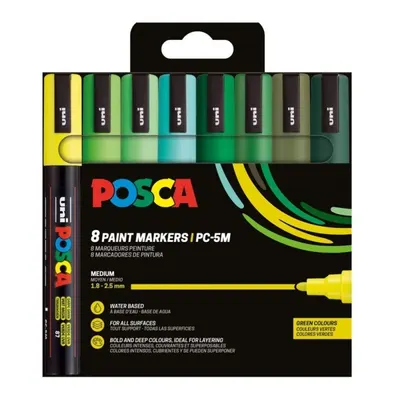Set 8 markere cu vopsea Posca PC-5M varf rotund 1.8-2.5mm, nuante de verde
