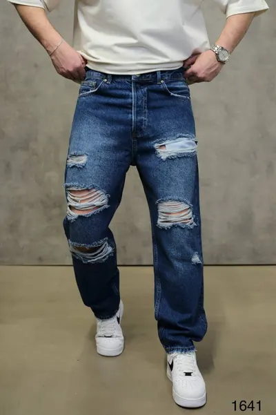 Blugi Barbati Relaxed Fit Rupti – Blue Destroyed Streetwear (mărime: 36)