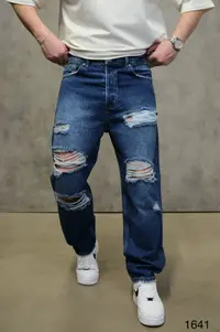 Blugi Barbati Relaxed Fit Rupti – Blue Destroyed Streetwear (mărime: 36)