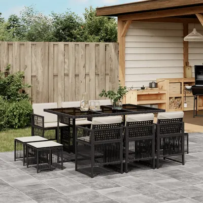 Gossi set mobilier de exterior cu perne, 11 piese, negru, poliratan