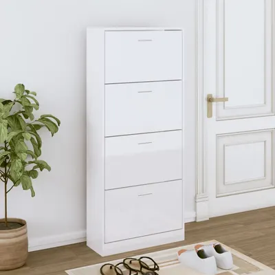 vidaXL Pantofar, alb extralucios, 63x24x147 cm, lemn compozit
