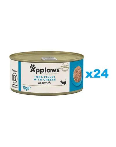APPLAWS Cat Adult Tuna with Cheese in Broth ton si branza 24x70 g hrana umeda pisica