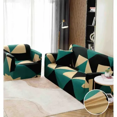 Husa Elastica Pentru Canapea 2 Locuri - M - Jojo Home, Verde-Negru, forme geometrice