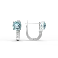 Cercei on ear din aur alb cu topaze swiss blue square de 1.3ct si diamante de 0.02