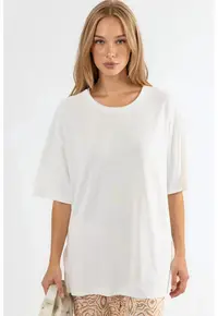 Tricou dama alb - cu guler rotund