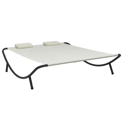 vidaXL Pat șezlong de exterior, crem, material textil