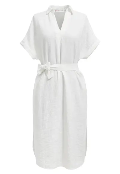 Rochie Midi - Alb - Casual - Maneca Scurta - 100% Bumbac
