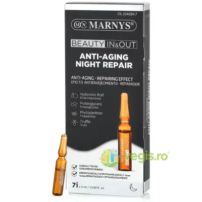 Anti-Aging Night Repair pentru Efecte Vizibile Anti-Imbatranire cu Acid Hialuronic + Vitamina B3 + Proteoglicani + Fitoplancton + Trufe Negre 7 fiole
