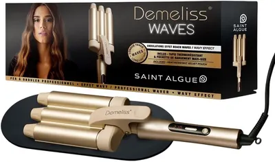 Presă retro Demeliss - Waves, 210°C, Ceramic Tourmaline, auriu