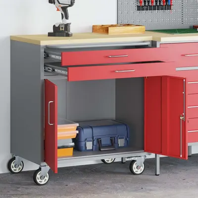 vidaXL Carucior de lucru cu roți cu sertar Roșu și gri 75 x 45 x 85 cm
