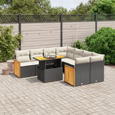 Gossi set mobilier de gradina cu perne, 9 piese, negru, poliratan