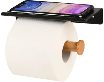 Suport pentru hârtie igienică Estia - Bamboo Essentials, cu suport pentru telefon mobil