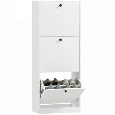 Mobilier pentru pantofi HOMCOM, 3 sertare, pentru pana la 12 perechi de pantofi, PAL, Alb | Aosom Romania