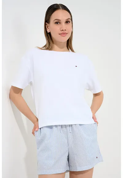 Pijama scurta din amestec de bumbac - Alb/Albastru prafuit