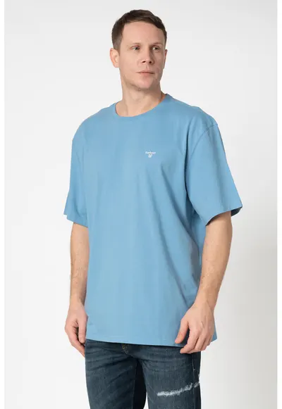 Tricou din bumbac cu decolteu la baza gatului - Albastru lavanda