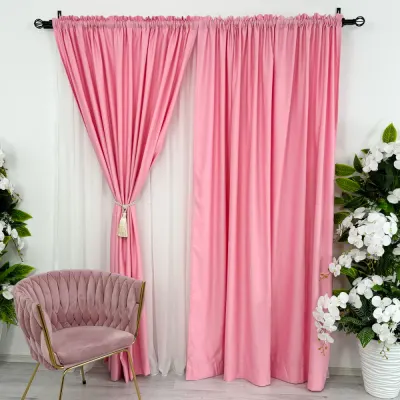 Set 2 Draperii Soft Touch, cu Aspect Fin si Tenta Satinata, 140cm latime x 260cm inaltime, cu TIV LAT, Roz